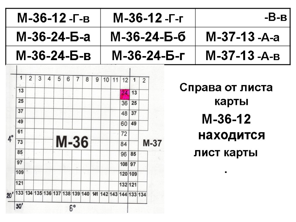 Справа от листа карты М-36-12 находится лист карты .